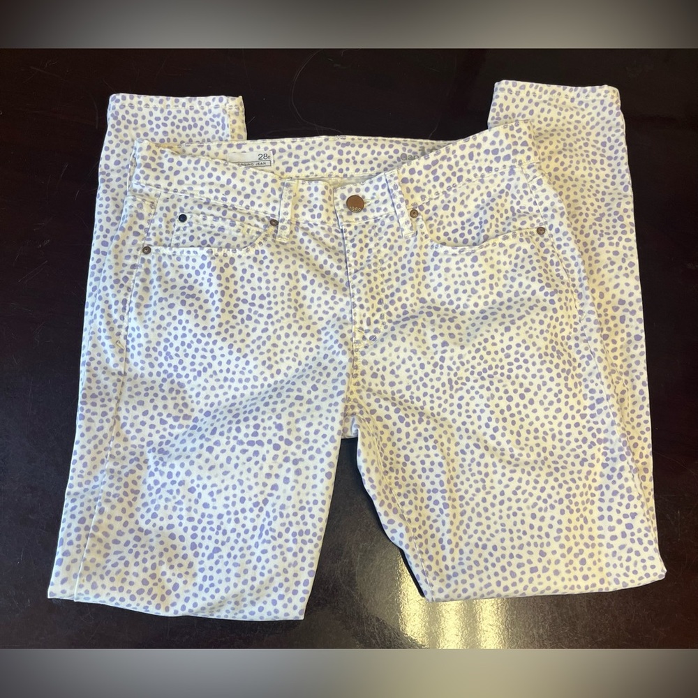 Gap 1969 legging Jean 28R white with purple polkadots whimsical stretch skinny